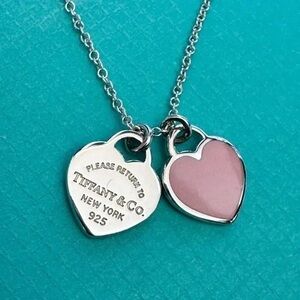 Tiffany & Co. Sterling Silver Necklace with Pink Heart Enamel